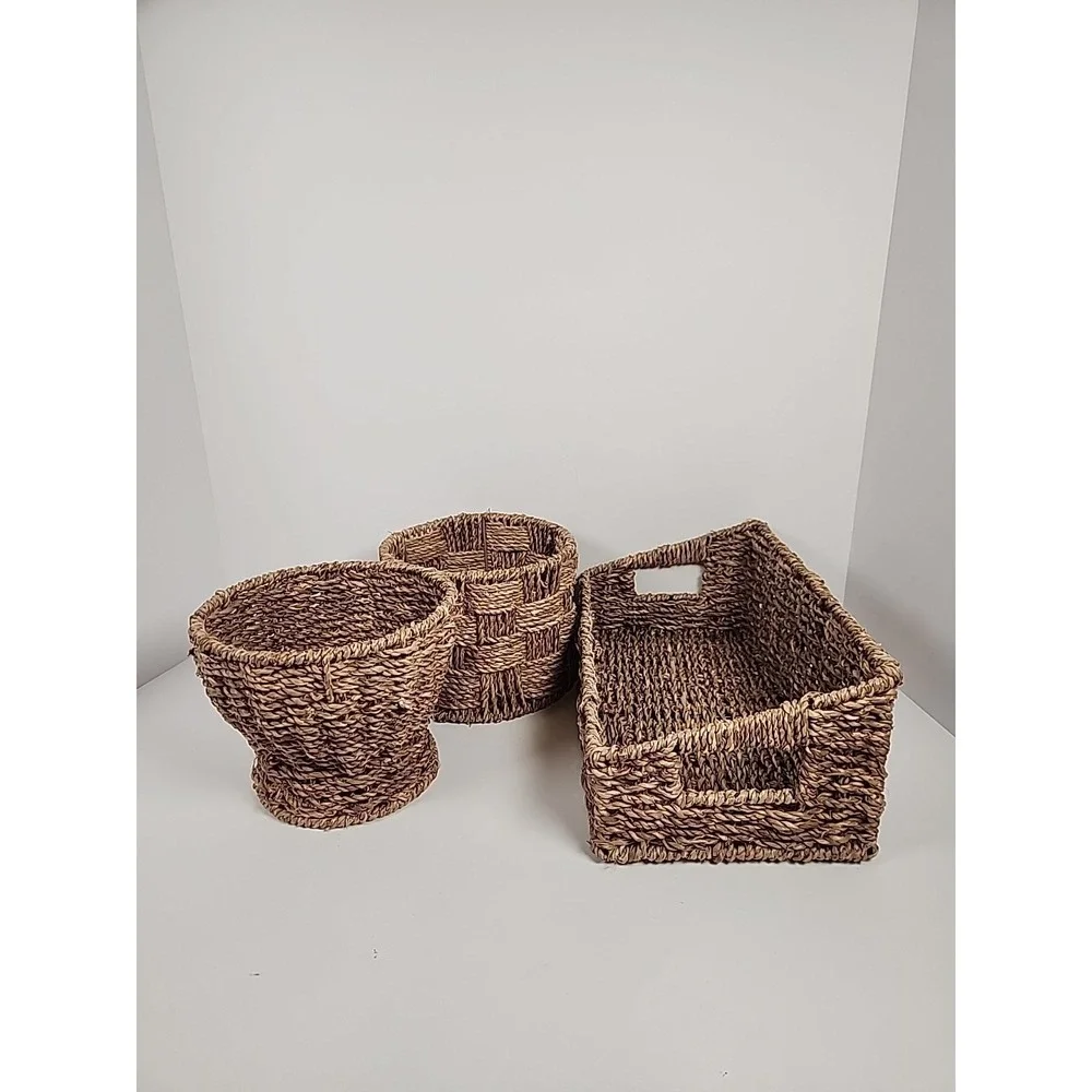 Set of 3 Woven Seagrass Wicker Baskets 5